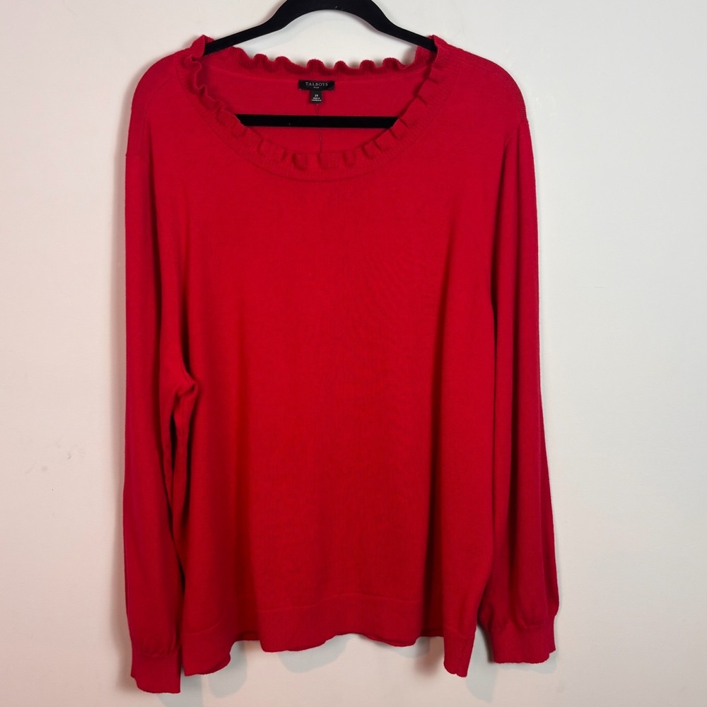 NWT Talbots Womens Red Scallop Collar Wool Cotton Blend Pullover Sweater sz 2X
